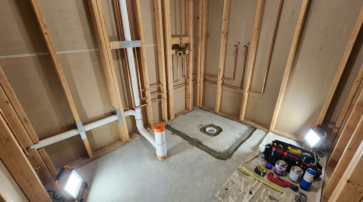 Bathroom rough-in plumbing during remodel by Johns Plumbing LLC in Kingstree
