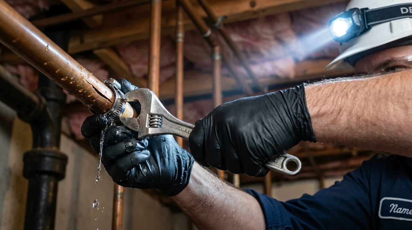 Emergency pipe clamp repair being performed by a Johns Plumbing LLC plumber in Kingstree